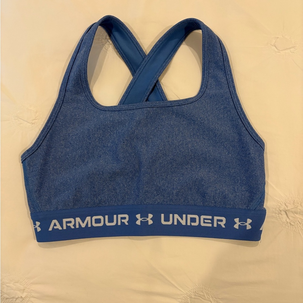 Under Armour Heathered Blue Mid Crossback Sports Bra